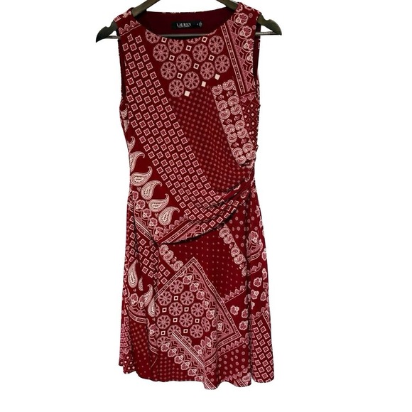 Lauren Ralph Lauren Dresses & Skirts - Lauren Ralph Lauren LRL Dress Womens 6 Red Bandana Faux Wrap Jersey Sleeveless